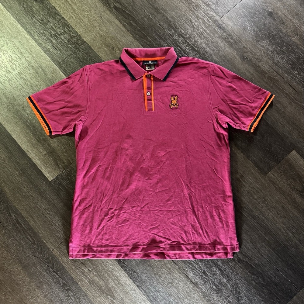 Psycho Bunny Polo Shirt Mens Medium Pink Pima Cotton Embroidered Bunny Logo Sz 8